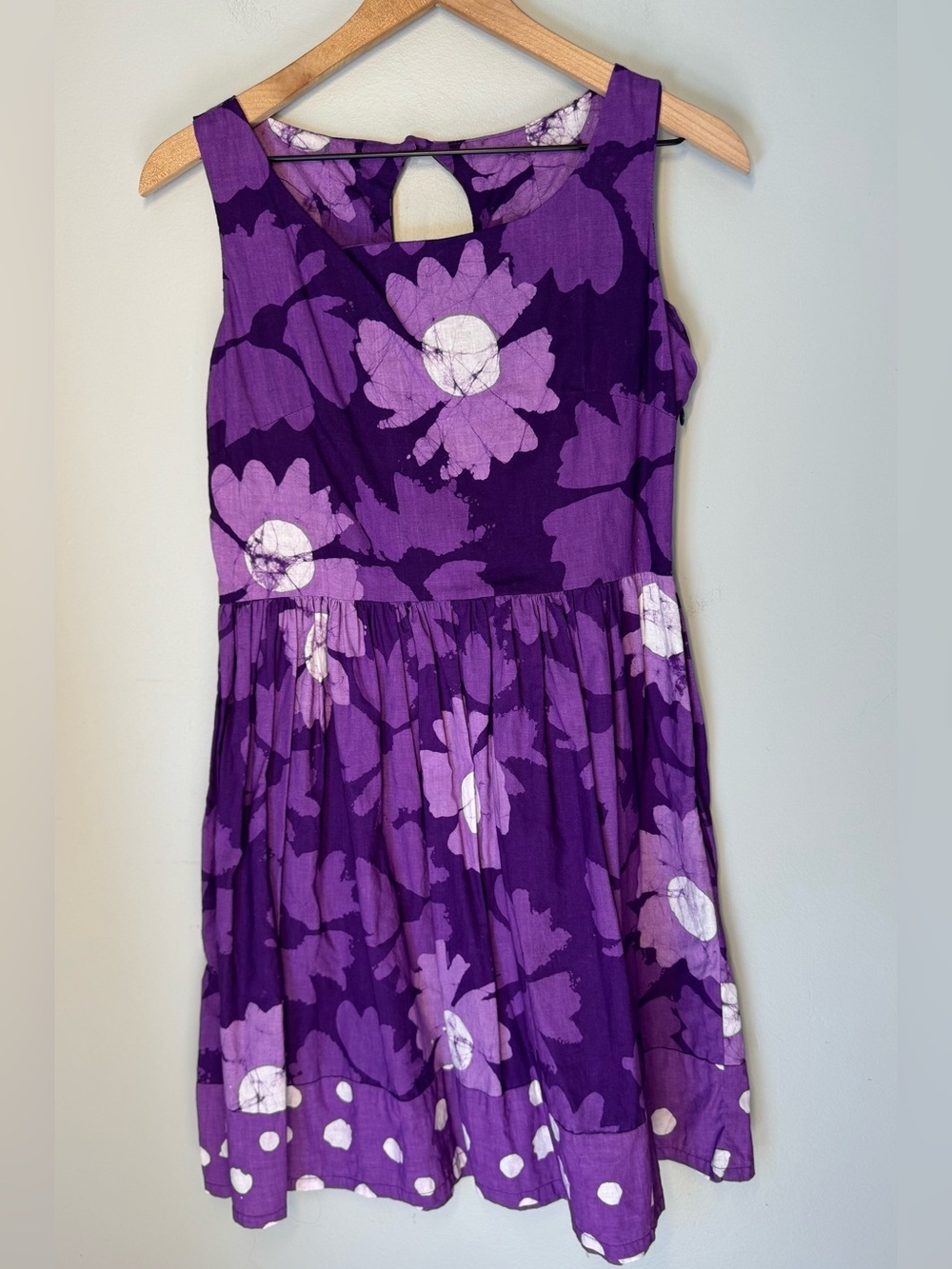 GLOBAL MAMAS Made In Ghana Lilac Floral Organic Cotton Fit Flare Mini Dress Sz M